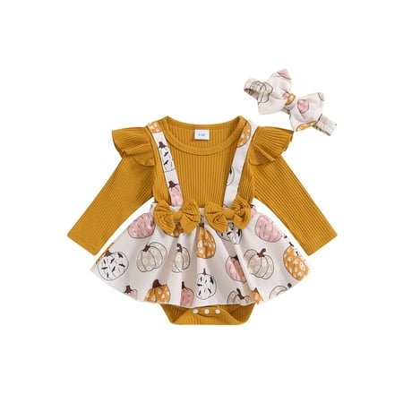 

RSRZRCJ Baby Girl Halloween Outfit Pumpkin Print Romper with Headband