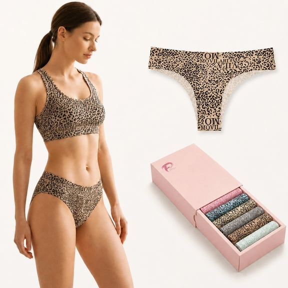 PLEAFUN Women's Seamless Thong Underwear, Letter Print, 6-Pack, Size M