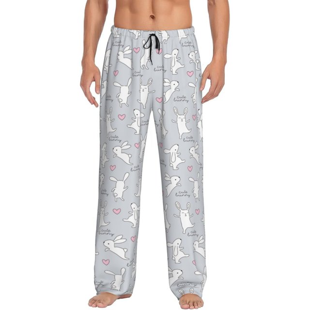 Fotbe Fun Rabbit Pantalones de Pijama para Hombre, Pantalones de Dormir, Pantalones de Casa con Cintura Ajustable y Bolsillos-Large