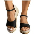 thumbnail image 1 of Women's Espadrilles Platform Wedge Sandals Beach Summer Linen Open Toe Ankle Strap Dress Sandals, 1 of 6