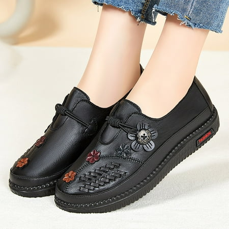 

uikmnh Women Shoes Fashion Autumn Women Casual Shoes Flat Soft Bottom Comfortable Solid Color Flower Elastic Band Black 7.5