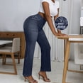 thumbnail image 6 of Tnhcen Women's Plus Size Mock Button High Waist Wide Leg Jeans High Elasticity Flare Pants, Loose Fit Tummy Control Stretchy Denim Look Pants S - 2XL, 6 of 9