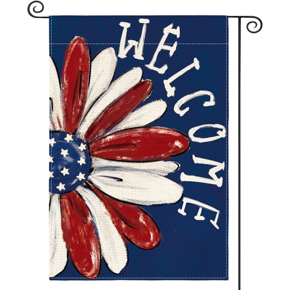 Patriotic 4th of July Garden Flag 12x18 Inch Double Sided Outside, Memorial Day Floral Welcome Daisy Yard Outdoor Decoration