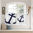 thumbnail image 3 of Nautical Anchor Tier Curtains, Farmhouse Minimalist White Abstract Art Light Filtering Kitchen Curtains, 2Pcs Rod Pocket Half Window Treatments Panels for Sink Cafe Cabinet Camper 27.5x24 Inches, 3 of 9