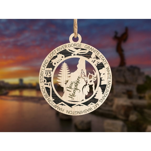 The Cabin Woodworker - Baltic Birch Wood - New Hampshire State Ornament - Solid Backing