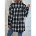 thumbnail image 4 of Womens Button Down Flannel Shirts Long Sleeve Plaid Shackets Business Casual Blouse Top Black L, 4 of 7