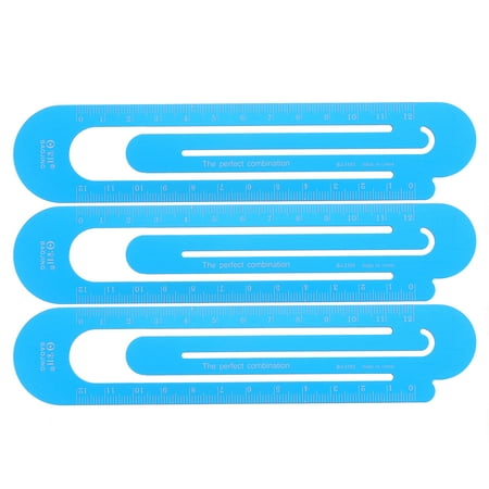 Straight Ruler 12cm Metric Paper Clip Design Bookmark Measuring Tool, Sky Blue, 3 Pieces