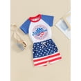 thumbnail image 4 of Musuos Baby Boy 4th of July Outfits 6 12 18 24M 3Y Short Sleeve Round Neck Raglan Tops + Drawstring Shorts Set Toddler Summer Clothes, 4 of 10