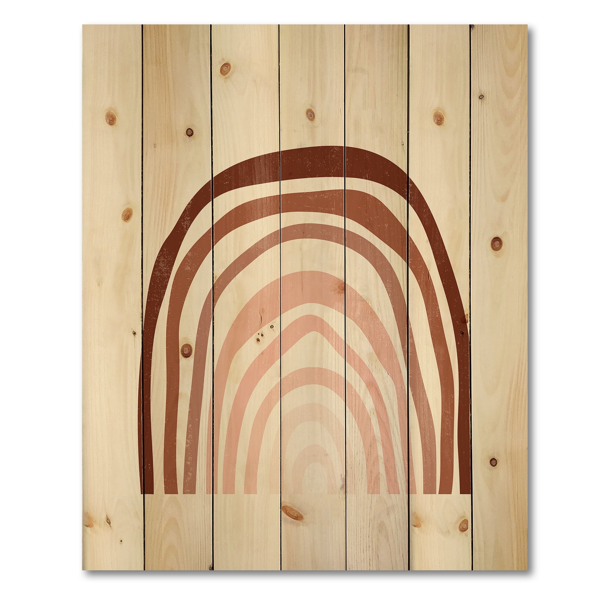 Designart 'Terracotta Minimalist Boho Art Rainbow I' Modern Print on Natural Pine Wood