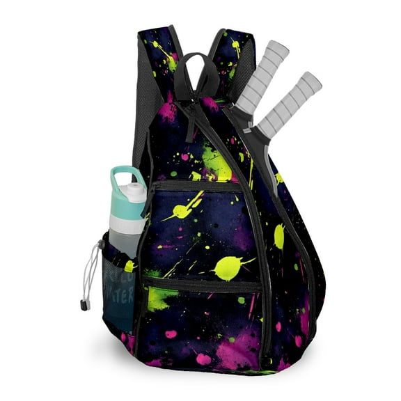 Pickleball Shoulder Bag for Men and Women - Fence Hook - Crossbody Backpack with Water Bottle Holder Purple Planet 1