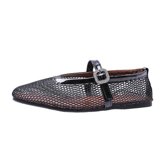Xfvqtps Mesh Ballet Flats for Women Buckle Rhinestone Non Slip Beach Summer Mesh Sandals