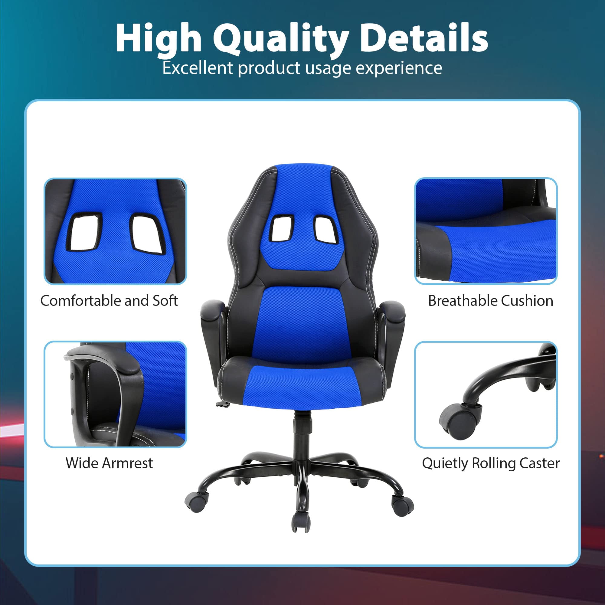 PC Gaming Chair Ergonomic Office Chair 250LBS Adujstable Desk Chair with Lumbar Support Arms Headrest Executive Computer Chair for Adults, Blue