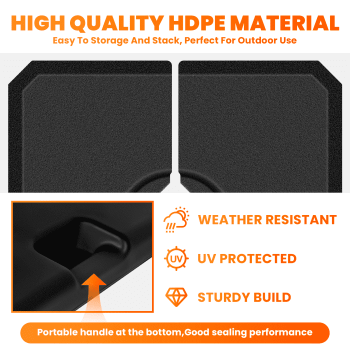 UV Protected Black HDPE Umbrella Base, 4-Piece Set, 317 LBS Heavy Duty, Easy-Fill Spouts, Umbrella Stand Base for Beach, Garden, Outdoor