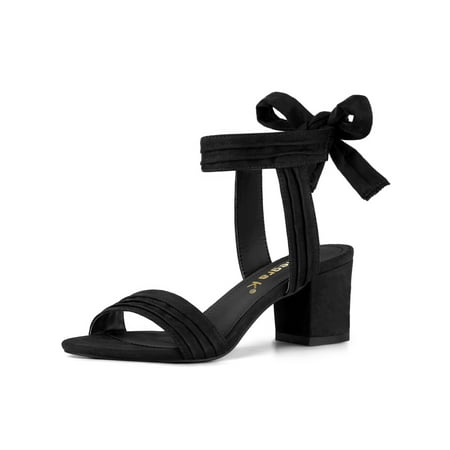 

Unique Bargains Women s Open Toe Ankle Tie Back Chunky Block Heel Sandals