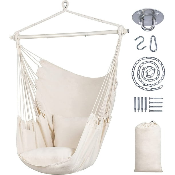 Hammock Chair Hanging Rope Swing SeatMax 450lbs Capacity, Extra Large Hanging Swing with Metal