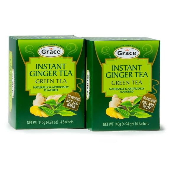 Grace Instant Ginger Pre-Sweetened Green Tea with Ginger 4.94 oz - 2 Pack - Pure Green Tea Leaves - 28 Count