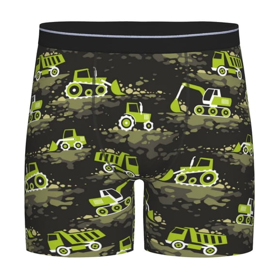 Picia Light Green Excavator Pattern Men's Athletic Long Leg Briefs , Performance Stretch Underwear,Moisture-Wicking