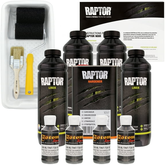 Raptor Charcoal Metallic Urethane Spray-On Truck Bed Liner Roller,Tray, Brush, 4 Liters