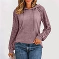 thumbnail image 4 of Tusihei Women Hooded Lace Knitted Long Sleeve Pullover Sweater Drawstring Lightweight Casual Tunic Tops Fall Spring Fashion Pullovers Blouses, Purple S, 4 of 7