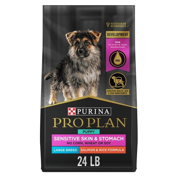 Purina Pro Plan Sensitive Skin and Stomach Large Breed Puppy Food Salmon and Rice Formula, 24 lb Bag
