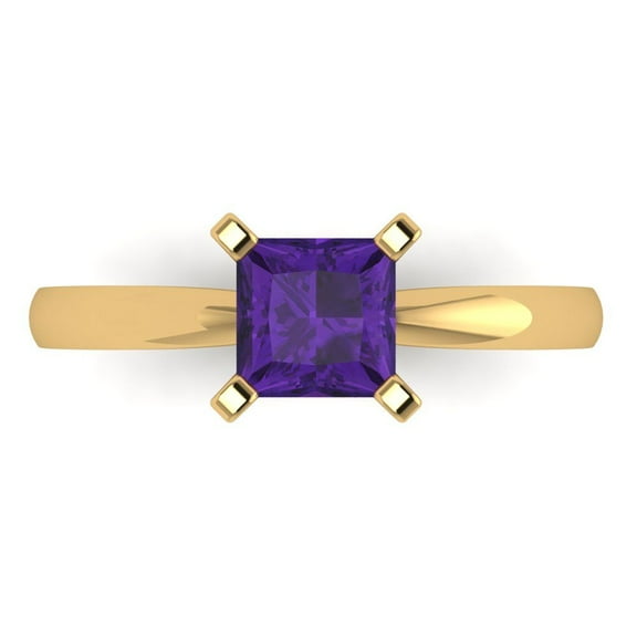 Solitaire Engagement Ring for Women - 1ct Natural Amethyst in 14K Yellow Gold Promise Ring