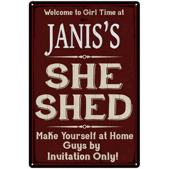 JANIS'S She Shed Red Sign Gift Lady Cave 8x12 Metal Sign 108120088432