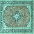 thumbnail image 1 of Ahgly Company Indoor Square Medallion Turquoise Blue Traditional Area Rugs, 5' Square, 1 of 4
