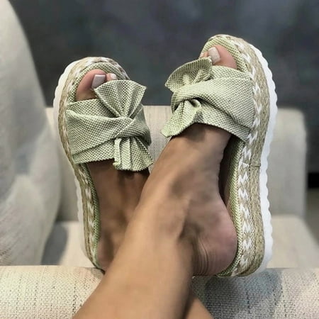 

absuyy Women s Slide Sandals- New Style Open Toe Casual Beach Slip-on Bowknot Roman Summer Flat Slide Sandals #469 Green-8