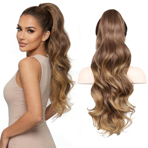 18" Pony Tails Hair Extensions Clip In Ponytail Hair Extensions Clip On Ponytails for Women Clip On Hair Ponytail Extension Hair Pieces for Women Long Wavy Pony Tails Fluffy Natural Looking