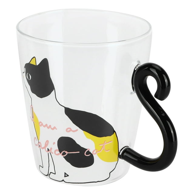 Taza de Café de 300 ml, Vidrio de Borosilicato Alto Transparente Copa de Gato Linda Con Manija y Colas Café Reutilizable Regalos de decoración de Vidrio de Agua