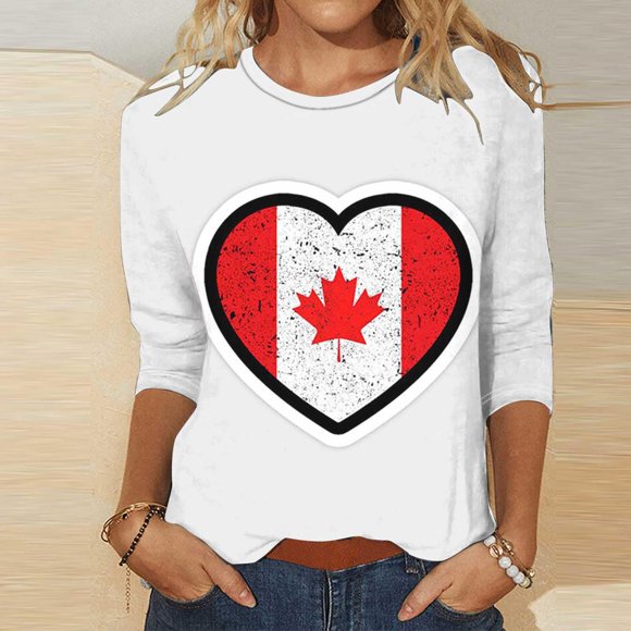Seductiva Women's Long Sleeve T-Shirt Up To 50% Off 2025 Womens Canada Day Shirts Canada Flag Graphic Tshirt Canadian Maple Short Sleeve Patriotic Tee Tops Summer
