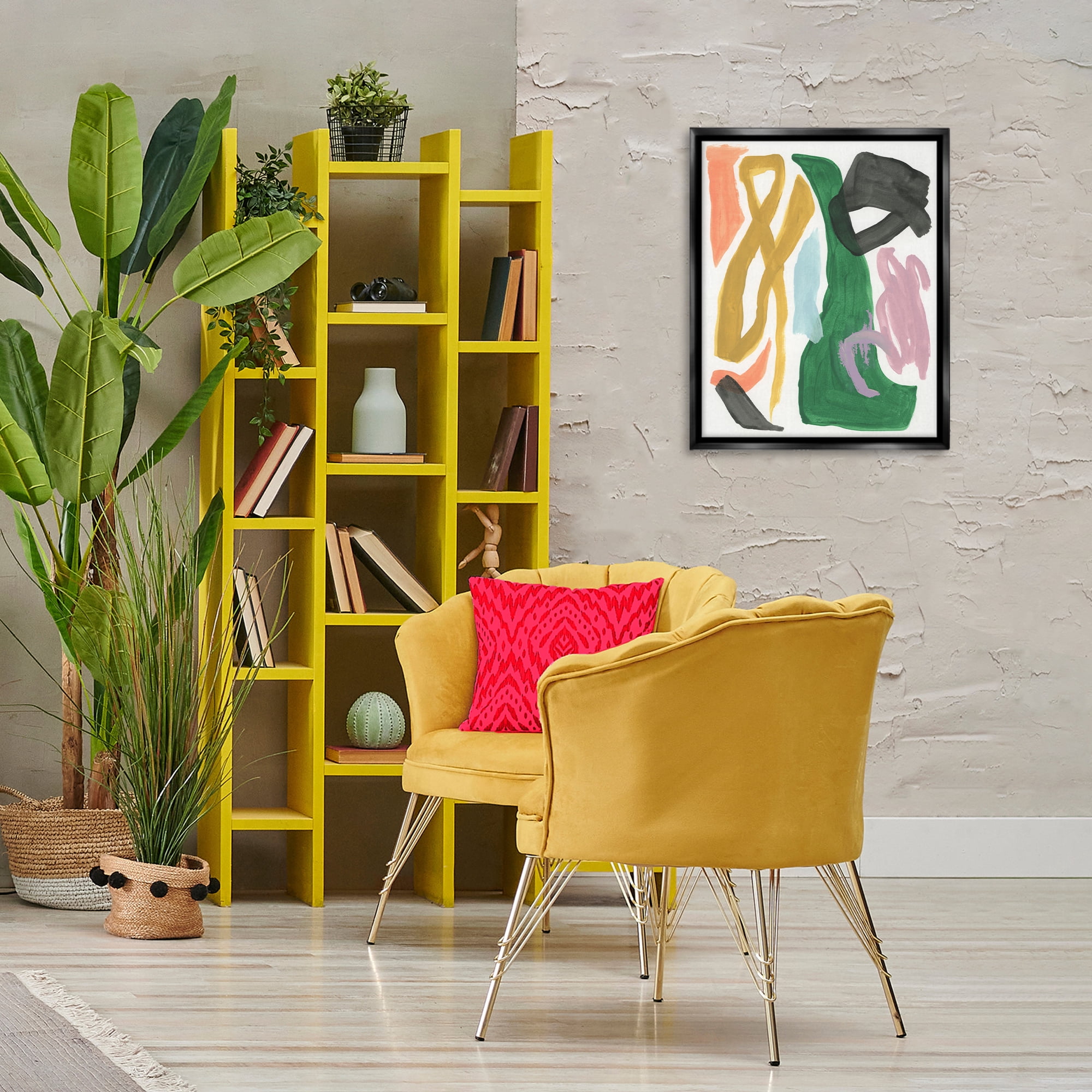 Stupell Industries Contemporary Modern Shapes Abstract Painting Black Floater Framed Canvas Art Print Wall Art, 17 x 21