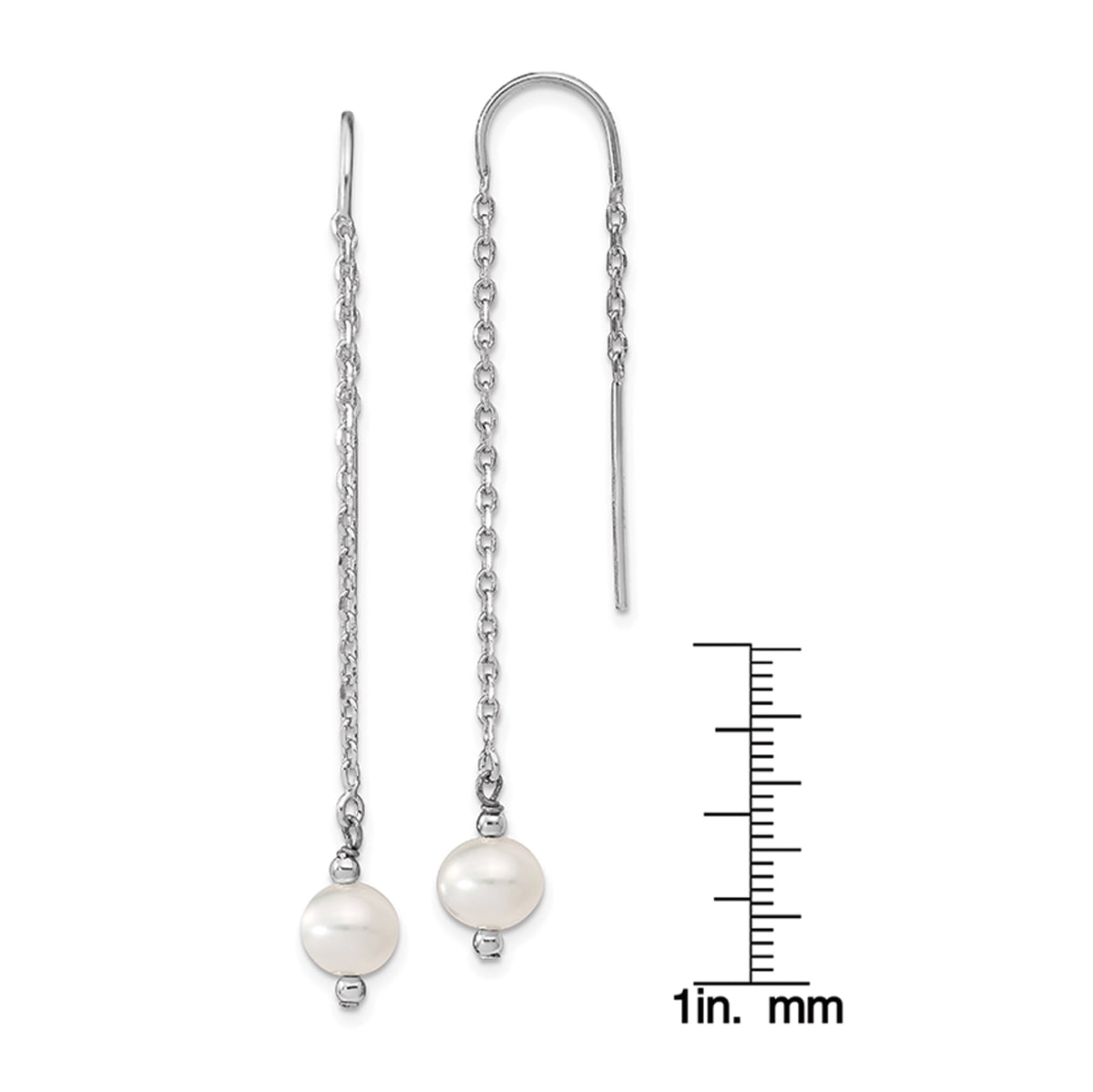 Primal Silver Sterling Silver Rhodium-plated 6-7mm White Freshwater Cultured Pearl Threaded Earrings