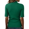 thumbnail image 4 of Women’s Short Sleeve Mock Neck Knit Top Ribbed Pullover Sweater Soft Stretchy Slim Fit Basic Lightweight Jumper Dark Green 2XL, 4 of 4