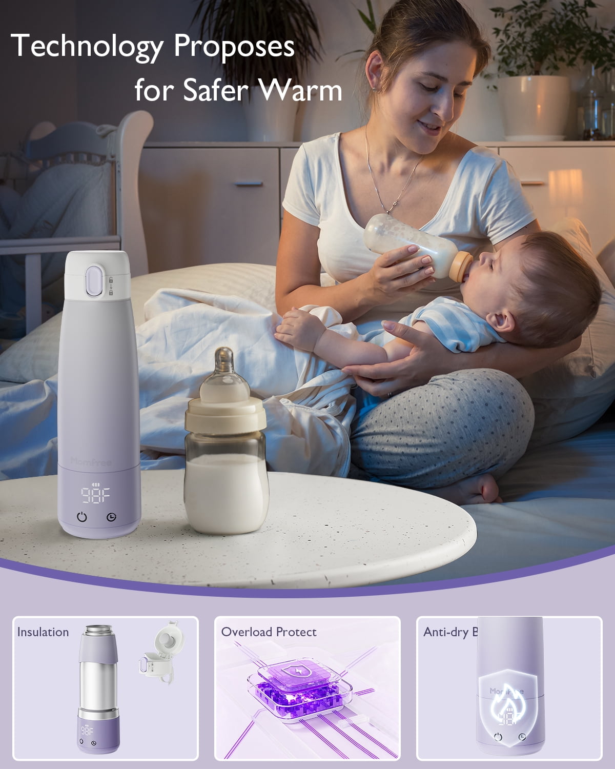 Portable Bottle Warmer for Travel essentials–Smart Touch LED Dual Heating Modes for Breast Milk Water, Portable Milk Warmer with Fast Heating Long Battery Life,12oz to Meet Your All-Day Needs