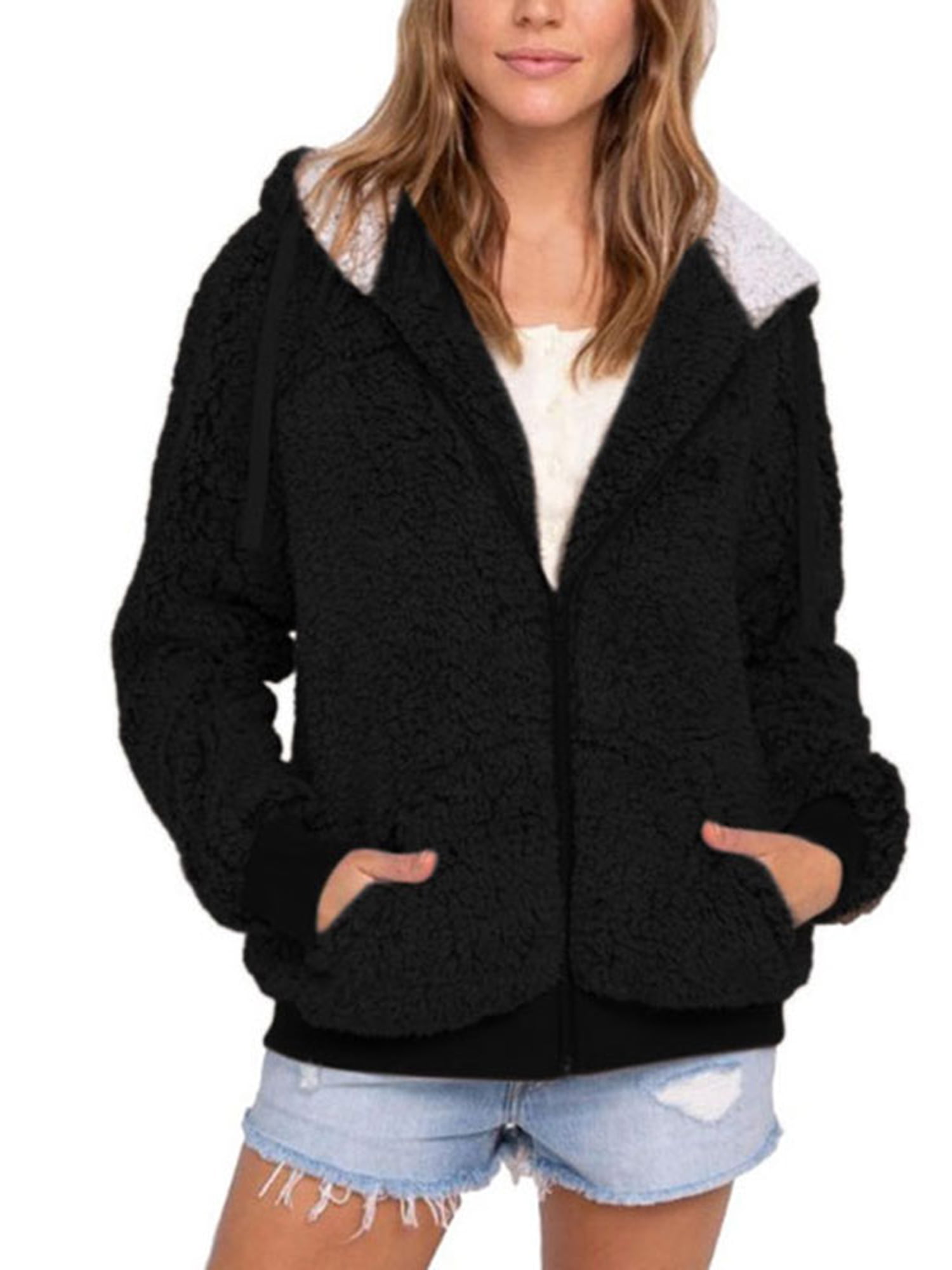 Women Teddy Bear Loose Hooded Coat Winter Warm Fleece Cardigan Jumper Jacket Top 
