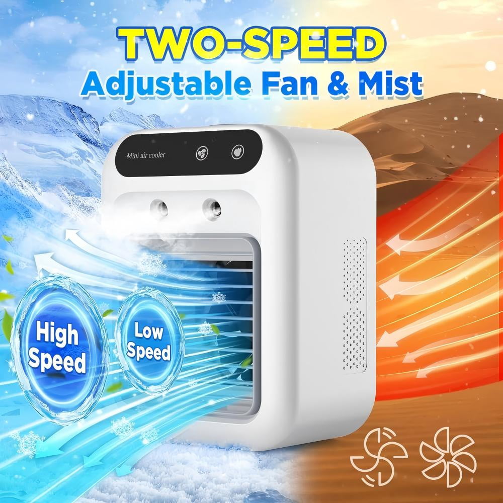 「MistPro 3-in-1 Portable Air Cooler | USB Rechargeable Personal Fan w/ 40Hrs Runtime & 2 Mist Modes | Evaporative Cooling for Bedroom/Office/Camping | Desktop & Outdoor Use」