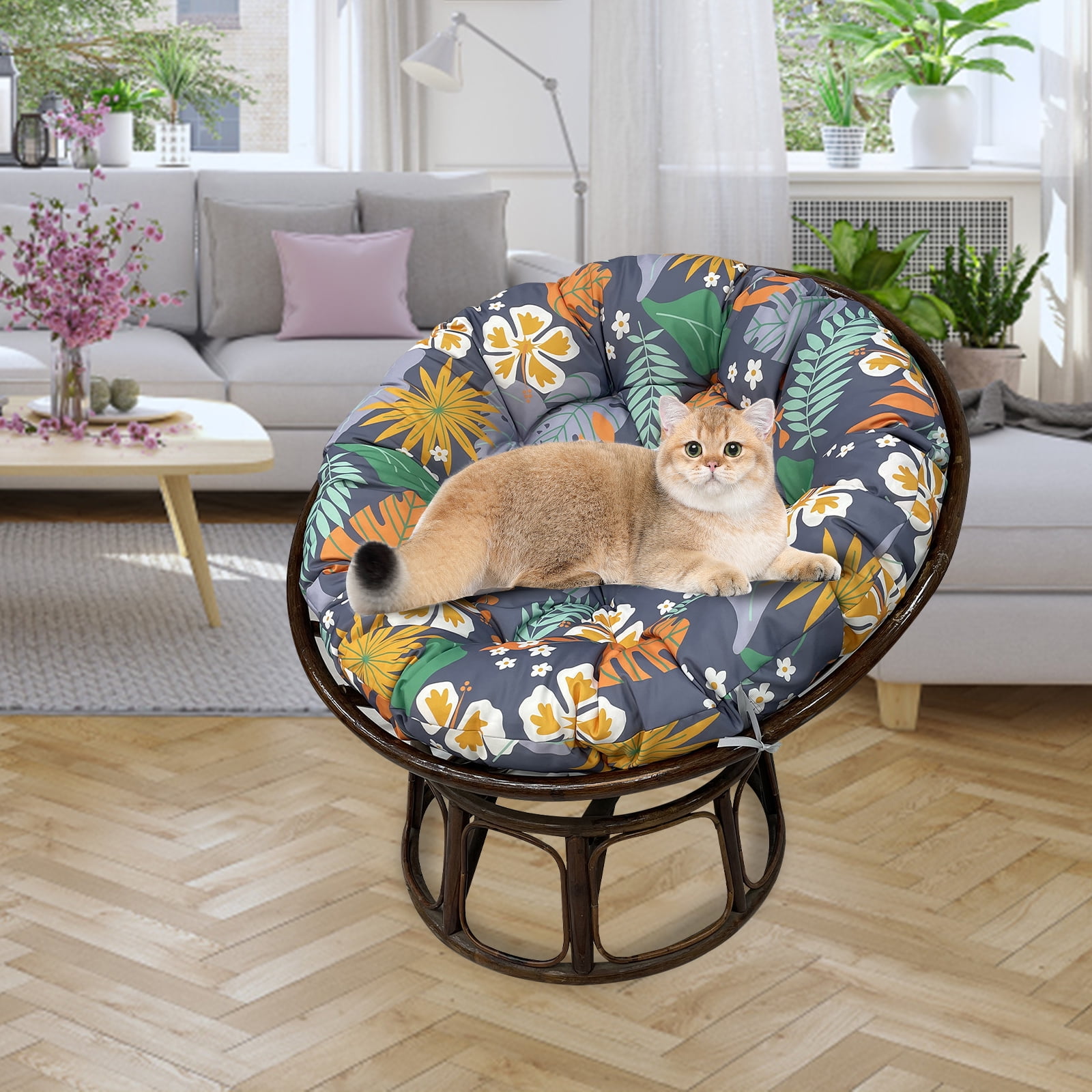 JOVELL 48 Inch Papasan Cushion Replacement, 5" Thick Waterproof Round Chair Pad, Fade & UV Resistant Indoor Outdoor Patio Seat Cushion, Floral