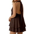 thumbnail image 3 of NinXxx Women‘s Halter Backless Chiffon Mini Dress Layered Ruffle Hem Brown XL, 3 of 8