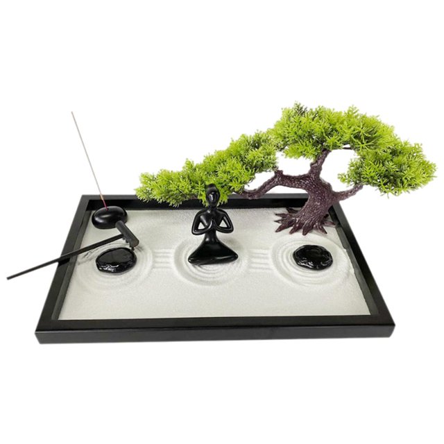 kusrkot Desktop Yoga Women Statue Sand Tray Meditation Decor Set Resin Tabletop