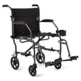 thumbnail image 1 of Silla de ruedas de transporte ultraligera Medline, asiento de 48 cm de ancho, plegable con brazos de altura de escritorio, armazón plateado metálico. Ligera, compacta y portátil., 1 of 5