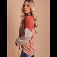 thumbnail image 4 of Camisetas Holgadas Informales de Punto con Cuello Redondo y Larga con Bloques de Color A para Mujer Rojo S, 4 of 6