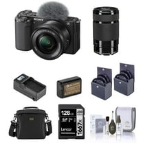 ZV-E10 Mirrorless Camera with 16-50mm & 55-210mm f/4.5-6.3 OSS E-Mount Lens, Black Bundle with 128GB SD Memory Card, Bag, Battery, Charger and Accessories Kit