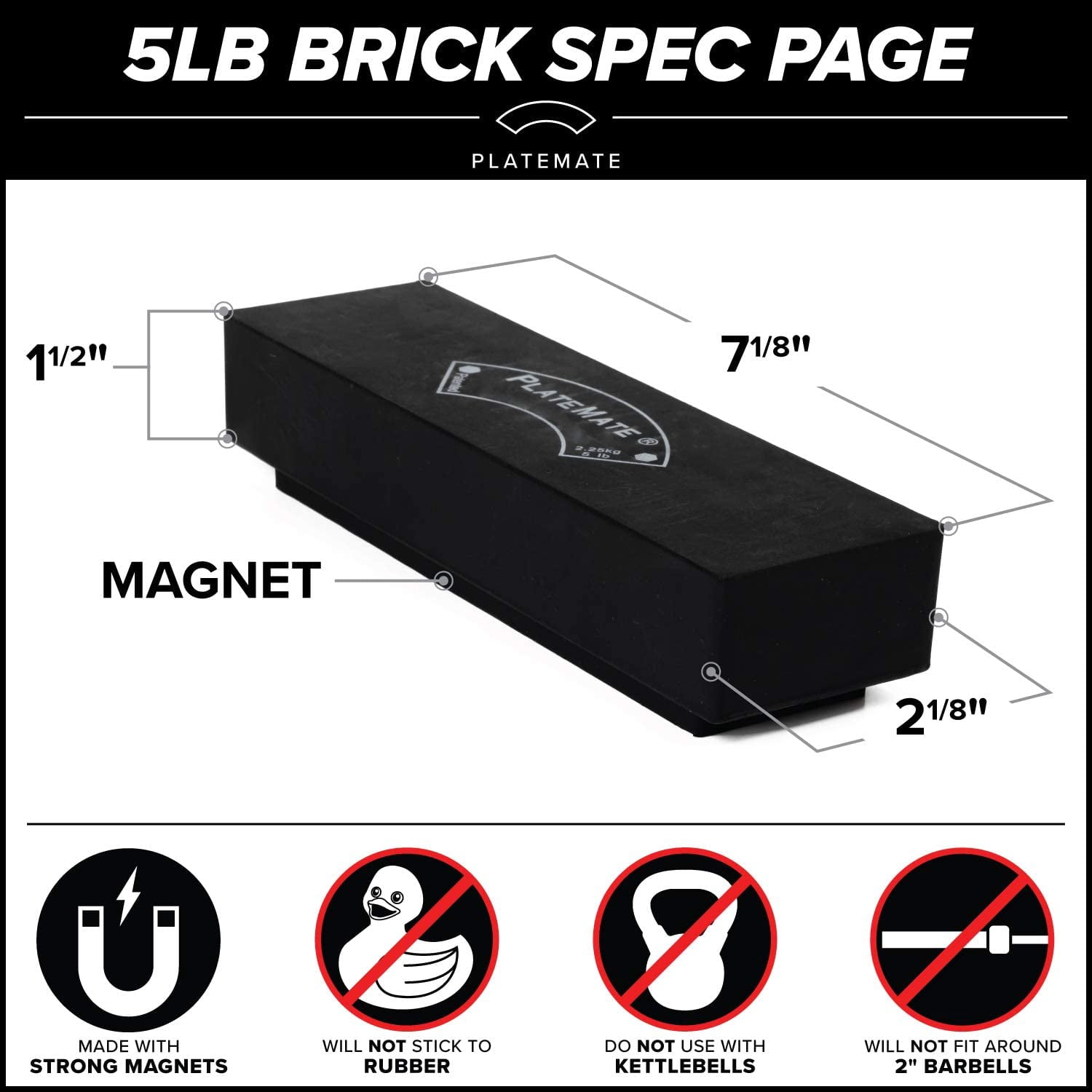 The PlateMate 5 lb Brick -Magnetic Weight Plate for Exercise Machines