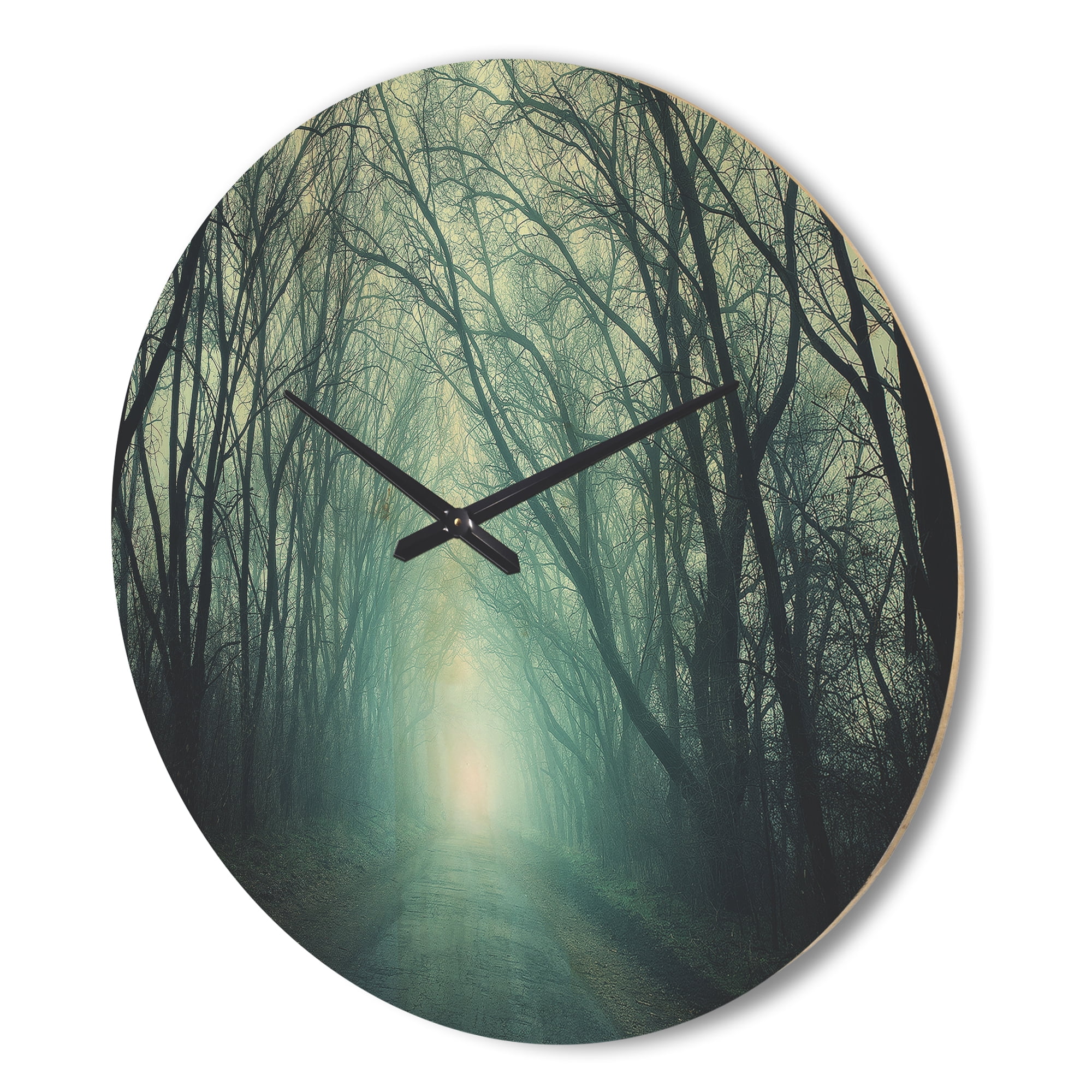 Designart 'Path in Fall Forest with Green Light ' Farmhouse Wood Wall Clock