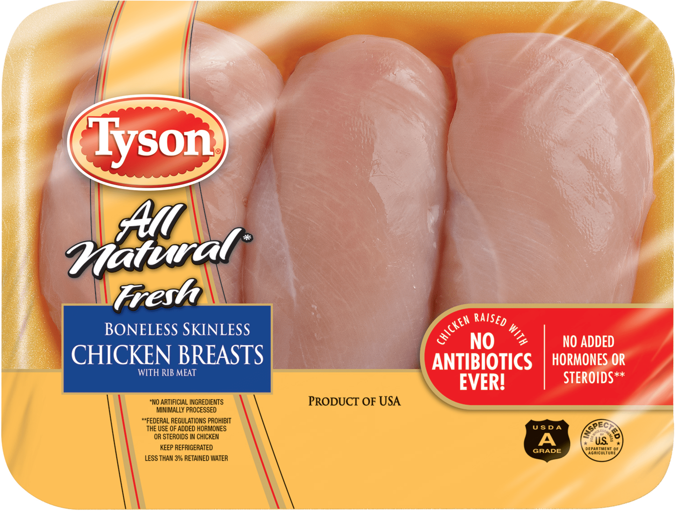 Tyson All Natural Boneless Skinless Chicken Breasts 1 75 3 0 Lb Walmart Com Walmart Com