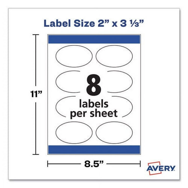Oval Print-to-the-Edge Labels, 2 x 3.33, White, 8/Sheet, 10 Sheets/Pack