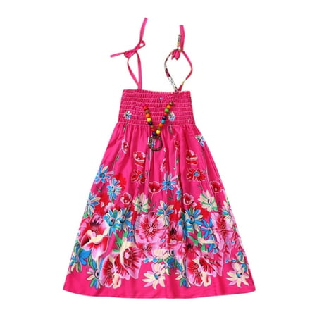 

XIEULQP Baby Girl Clothes Kids Girls Baby Clothes Vestidos Floral Bohemian Beach Straps Dress Summer Dress Red