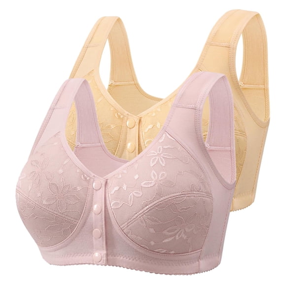 ALLLIST Lingerie for Women Push up Plus Size 2pack Bralette Embroidered Beige Front Closure T-Shirt Bras for Women Size L