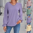 thumbnail image 2 of Utoimkio Women's V Neck Long Sleeve T Shirts Loose Fit Shirts Casual Solid Basic Tops Tees Blouses for Women, 2 of 6